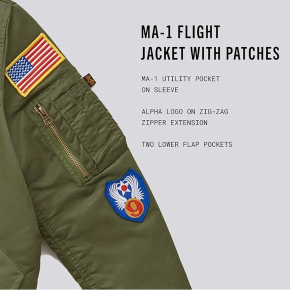 Boy's ALPHA INDUSTRIES Olive Green MA-1 Military AIR FORCE Flight JACKET S - Picture 9 of 9